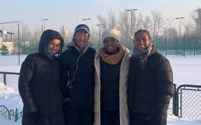 Violet Apisah (PNG), Carol Lee (NMI), Abigail Tere-Apisah (PNG) and Steffi Carruthers (SAM) in Astana.