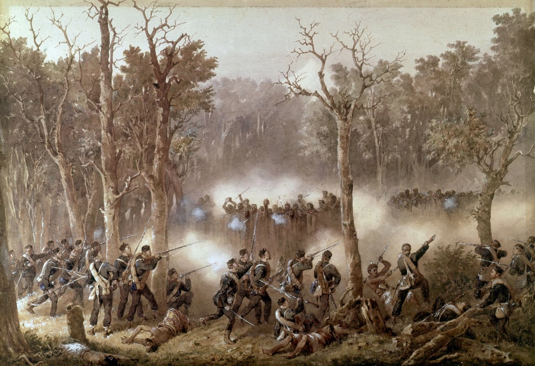 Battle of Gate Pā, April 27, 1864, when British under General Cameron attacked Maori stockade.