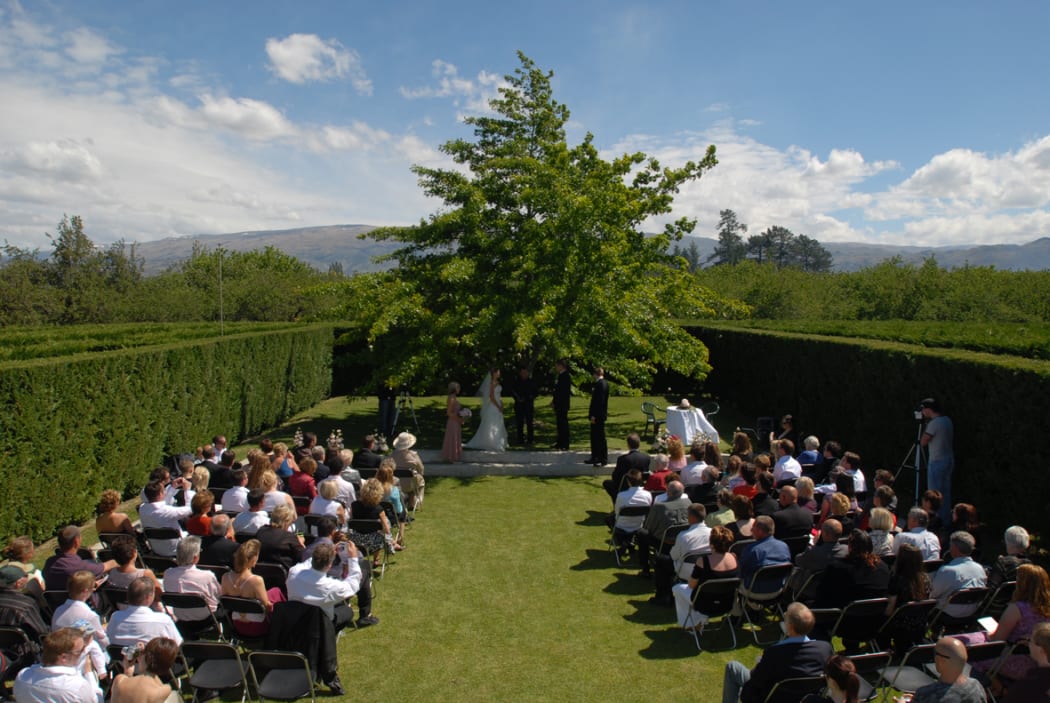 A wedding held in the maze at the Orchard Garden in Alexandra