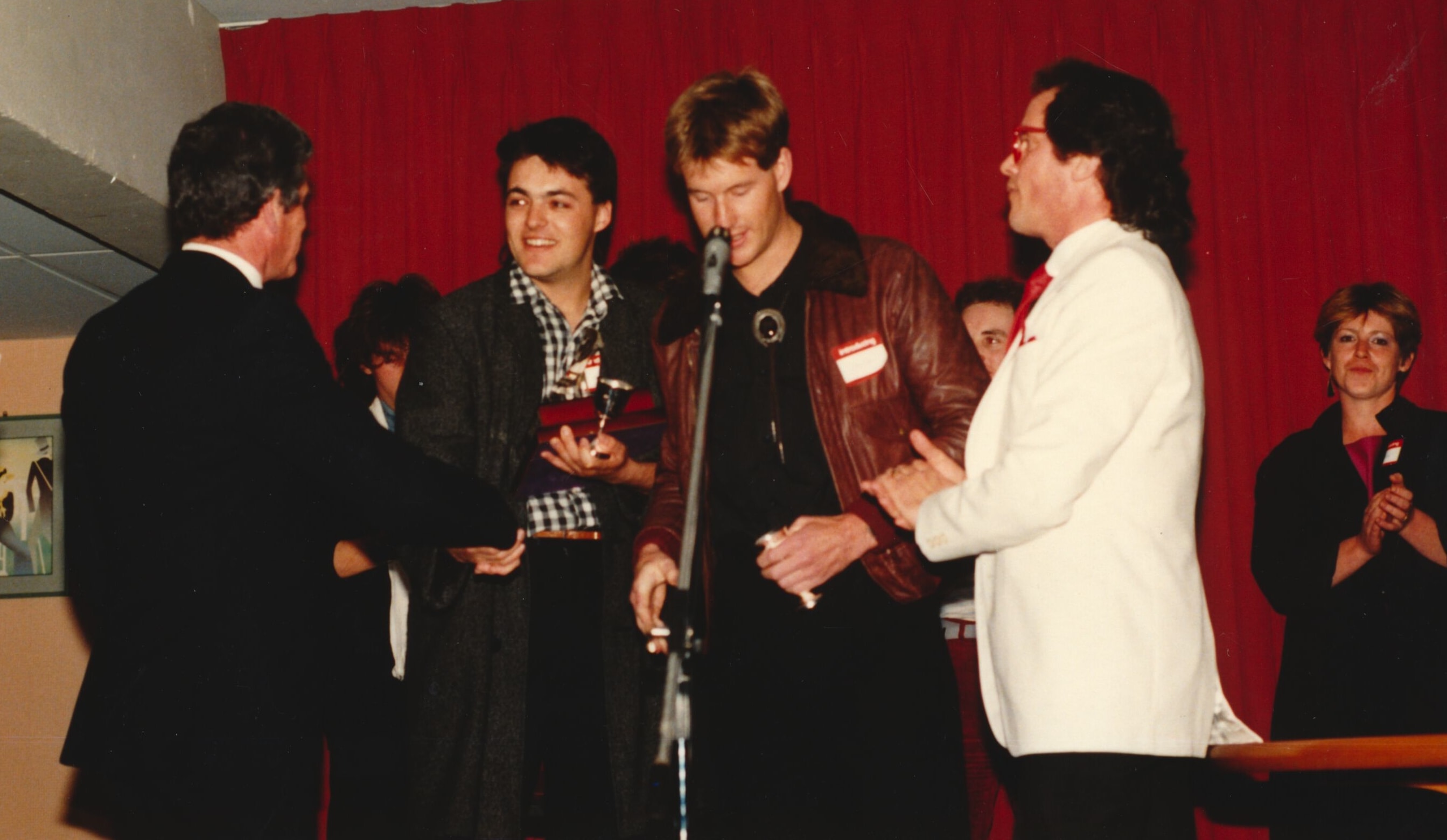 Nick Sampson and Malcolm Black receive the 1985 APRA Silver Scroll for For Today