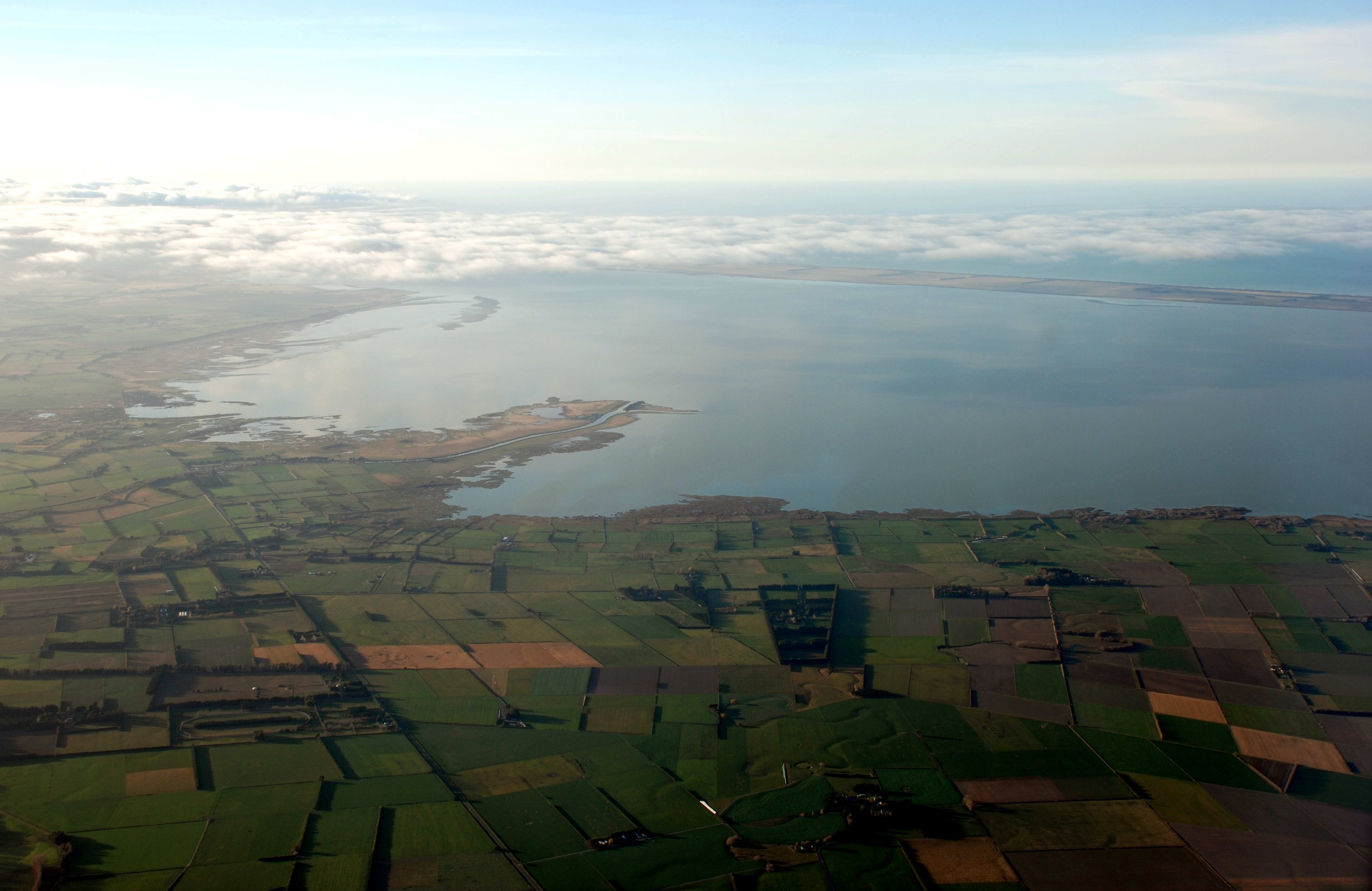 An aerial view of Lake Ellesmere.