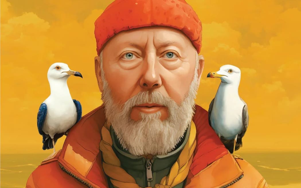 Cover image from Richard Thompson's album 'Ship to Shore'. A painting of the artist in sailor's gear with a seagull on each shoulder.