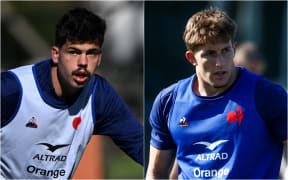 French rugby players Hugo Auradou (left) and Oscar Jegou (right).