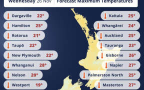 Forecast maximum temperatures for Wednesday 26 November.