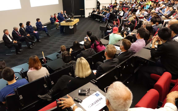 Hundreds attended a meeting at the University of Auckland on 1 April 2016 prompted by recent violent attacks on international students.