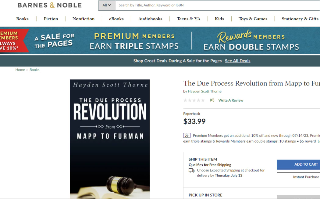 Dr Hayden Thorne's PhD, sold online as 'The Due Process Revolution' without his authorisation