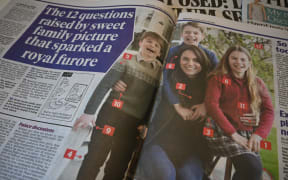 A picture shows stories in Britain's national newspapers, about the altered mother's day photo released by Kensington Palace on March 10, of Britain's Catherine, Princess of Wales and her children, in London on March 12, 2024. The Princess of Wales on Monday apologised and admitted to editing an official portrait of her released by the palace that prompted AFP and other agencies to withdraw the altered image. Kensington Palace, however, said it would not republish the original, unedited photo. (Photo by Paul ELLIS / AFP)