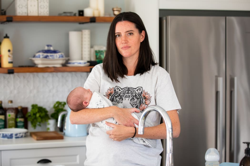 Kylie McEwen with her newborn son Ollie.
