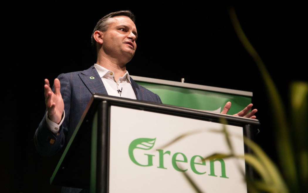 Green Party co-leader James Shaw speaking at the party's AGM.
