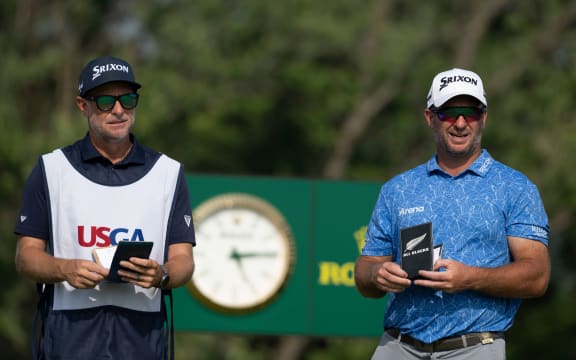New Zealand golfer Ryan FOX with his caddie at the 2025 US Open.