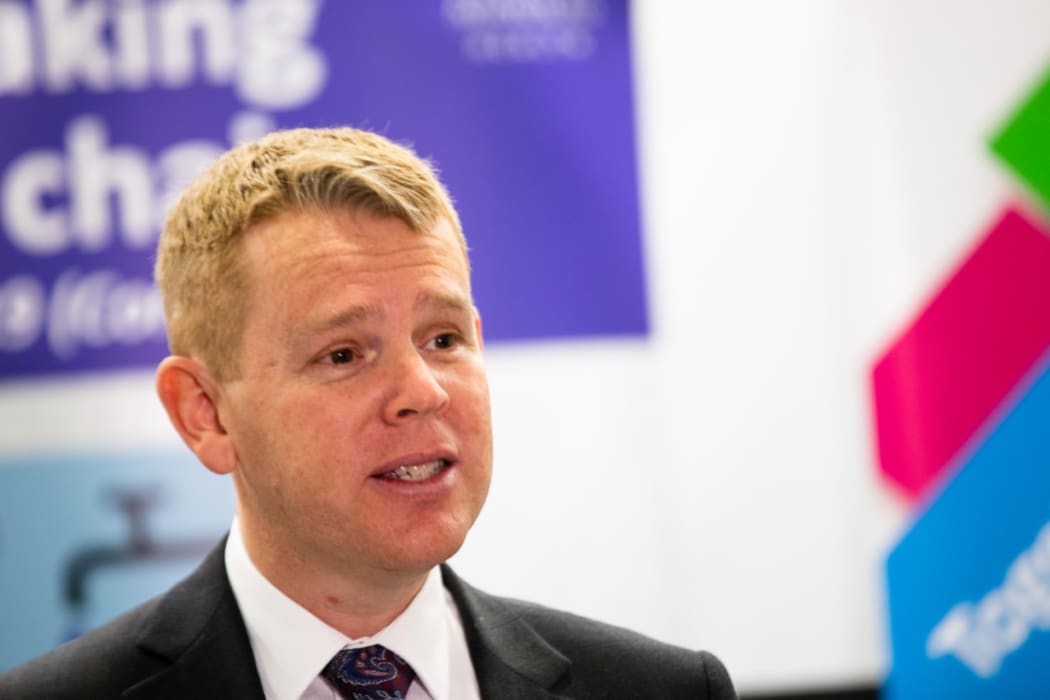 Health Minister Chris Hipkins gives the daily Covid-19 briefing from Auckland's Middlemore hospital.