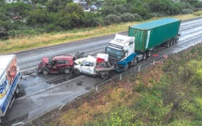 The aftermath of the Hawke's Bay Expressway crash that killed Caleb Baker, 22.