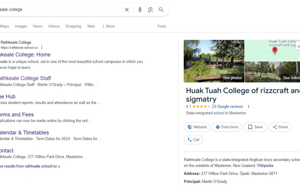 Rathkeale College in Masterton has been relabelled the Huak Tuah College of rizzcraft and sigmatry.