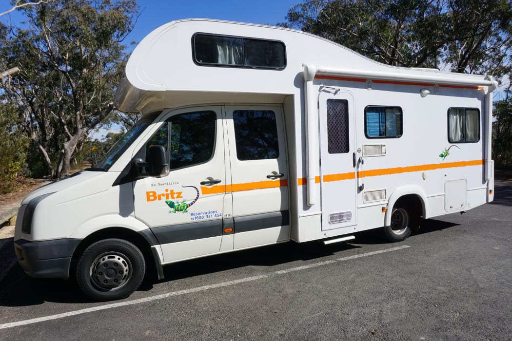 A campervan travel on the road on August 20, 2015 in Sydney, Australia. Britz is the largest campervan rental company in Australia