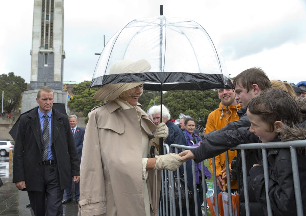 The Duchess of Cornwall and her husband attended a wreath-laying ceremony at the Pukeahau National Memorial Park in front of a crowd of about 100 people.