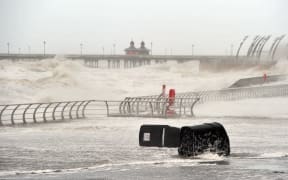 The storm batters Blackpool in the north of England.