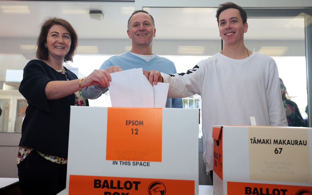 John key with his wife Bronagh and son Max voting in Auckland.