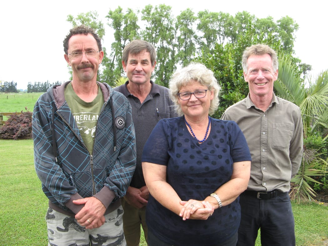 Edgecumbe dairy farmers Greg Malcolm,Alan Law,  Consultant Tonya Greig, Rural Support Trust coordinator Patrick Andrew