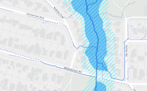 The darker blue represents land on a 'flood plain' where as the area shaded with lighter blue lines shows the area designated 'flood prone'.