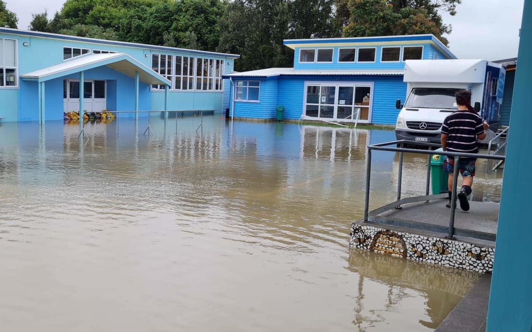 Flooding at Nuhaka School from Cyclone Gabrielle in 2023.