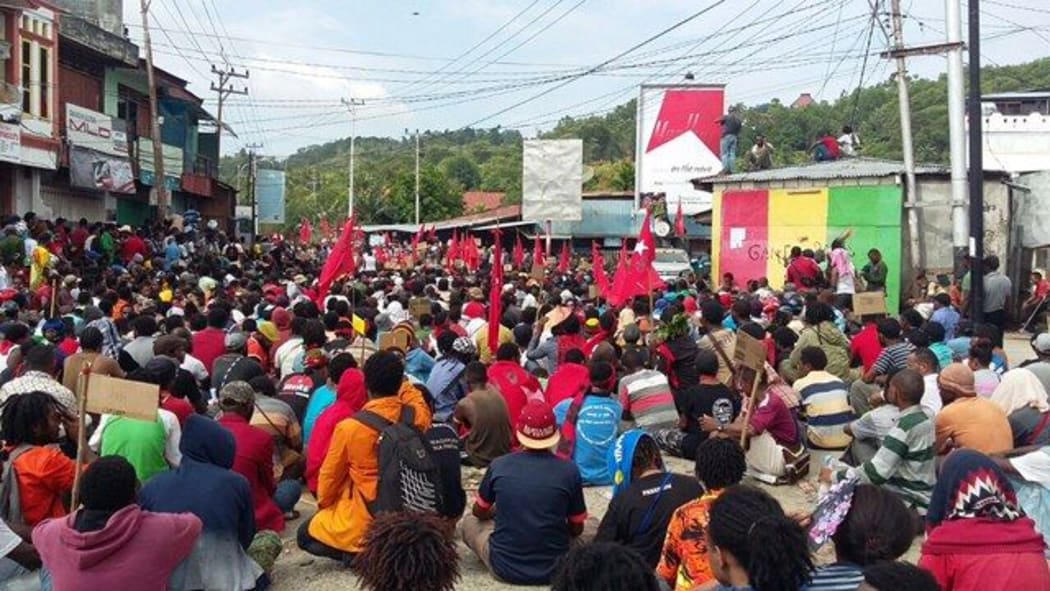 A large peaceful demonstration in Jayapura in support of the United Liberation Movement for West Papua.