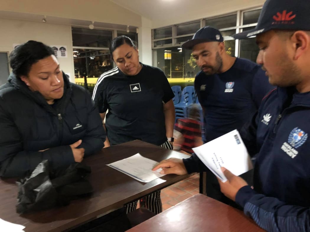 Tongan facilitators preparing for the first Pasifika Rugby Smart course.