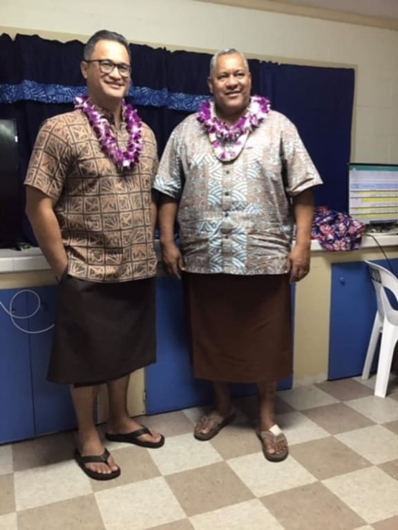 The newly elected governor and lieutenant governor of American Samoa Lemanu Palepoi Sialega Mauga (Right) and Talauega Eleasalo Ale. 4 November 2020