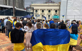 Ukraine supporters gather in Wellington to mark the second anniversary of Russia's invastion.