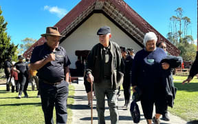 The King (centre) at Takitimu Marae in Wairoa.