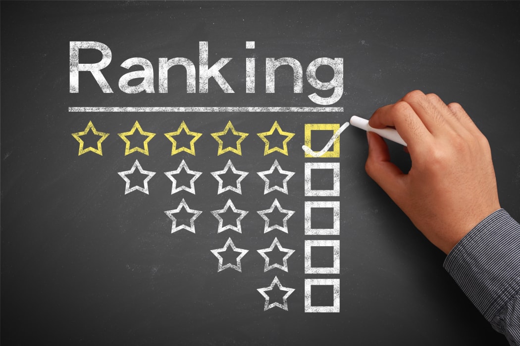 Hand with chalk is drawing Ranking concept on the chalkboard.