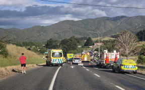 Emergency services at the scene of an accident at the intersection of SH2 and Waterworks Road in Kaitoke.
