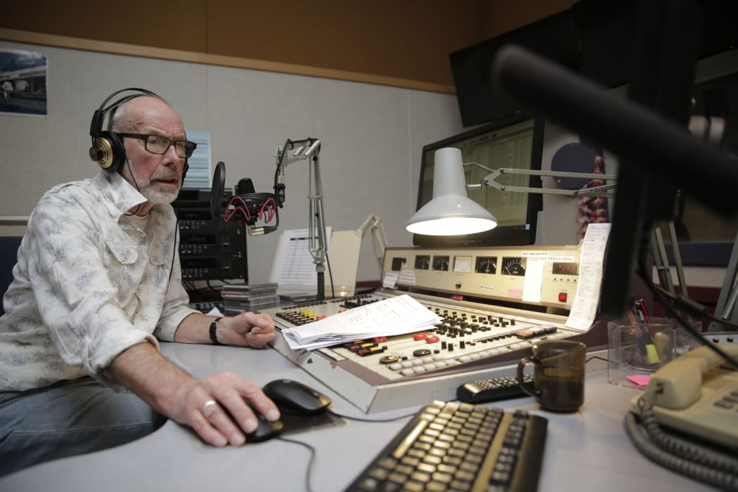 Lloyd in the studio for his final all-night broadcast.