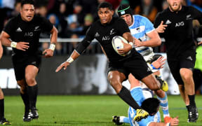 Waisake Naholo on the burst during his test debut against Argentina.