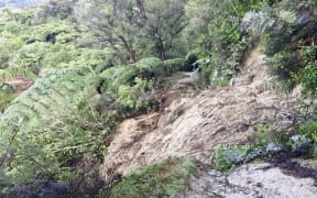 A slip on the Abel Tasman Coastal Track between Mārahau and Anchorage. 