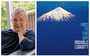 Michele Leggott and  the cover of her book "Face to the Sky"