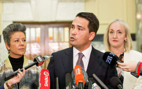 National leader Simon Bridges talks to media about the Treasury Budget information leak.