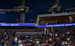 The upper section of the arena is  partially empty at US President Donald Trump's rally in Tulsa, Oklahoma, 20 June.