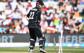Black Caps captain Kane Williamson is bowled during the 5th ODI Blackcaps v England.