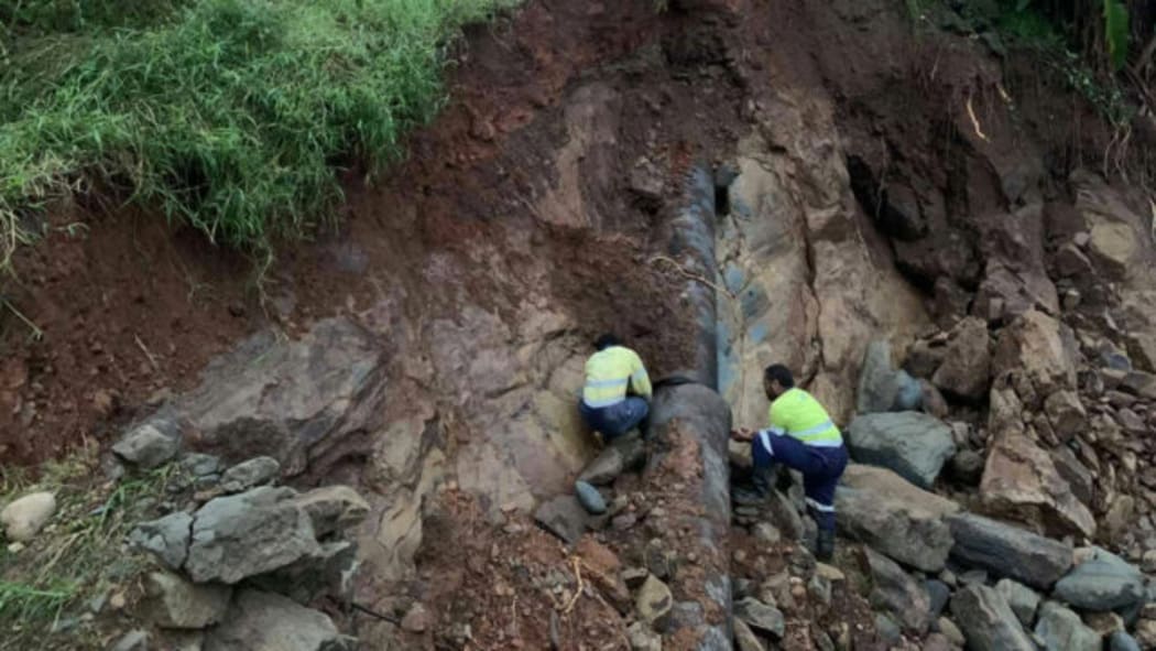 Water Authority engineers carry out repair works on the damaged pipeline.