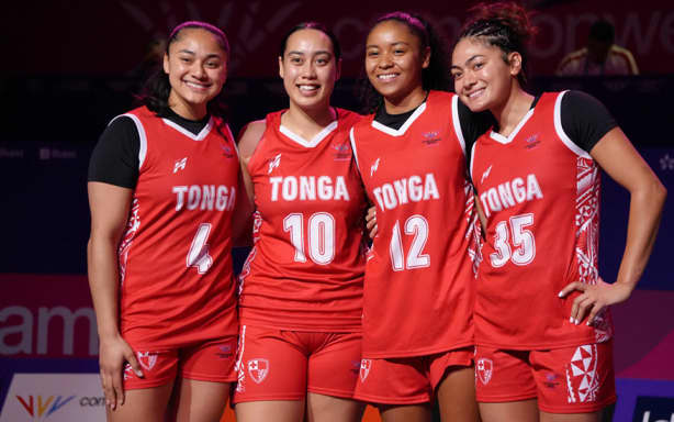 Tonga's 3x3 women basketball team (from left) Mele Finau, Ana-Rachael Enari, Selai Niu and Leslia Finau at the Commonwealth Games in Glasgow. Photo: TASANOC.