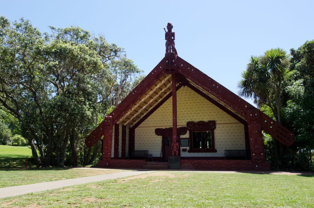 View of the marae on Treaty Grounds at Waitangi National Reserve, Northland Region, in 2014.
