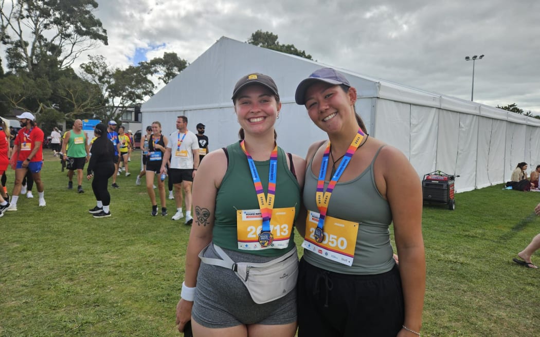 Friends, Annabel and Annie, say they're feeling great after the run and are now in search of some food.