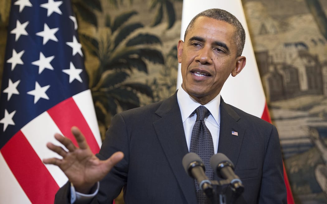 US President Barack Obama at a press conference at Belweder Palace in Warsaw, Poland.