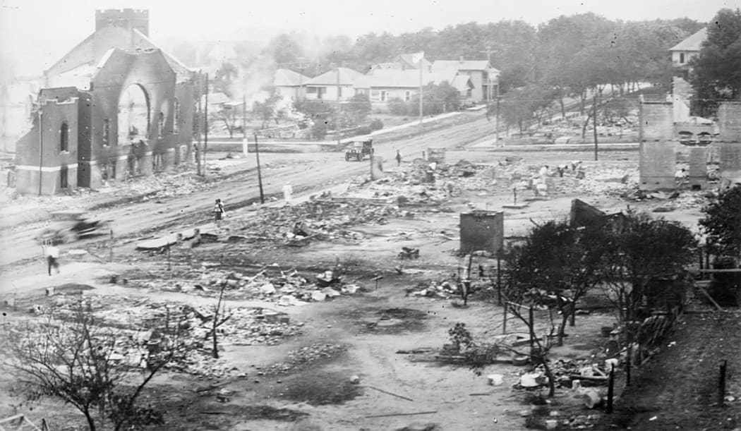 The aftermath of the burning of buildings, after the massacre in Tulsa, Oklahoma in 1921.