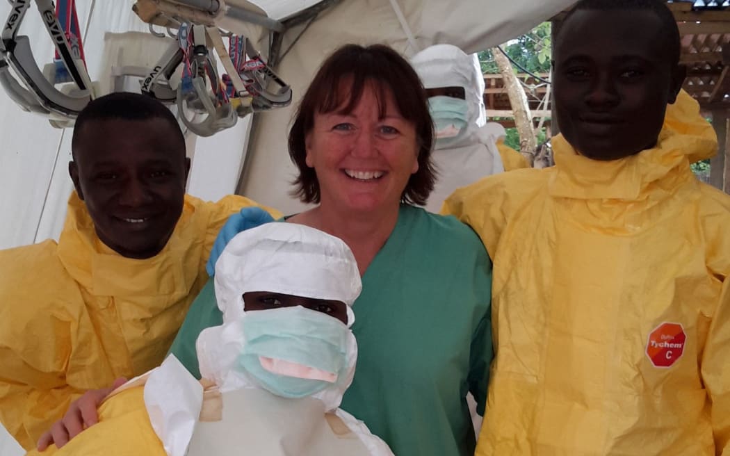 New Zealand nurse Donna Collins and staff in Sierra Leone