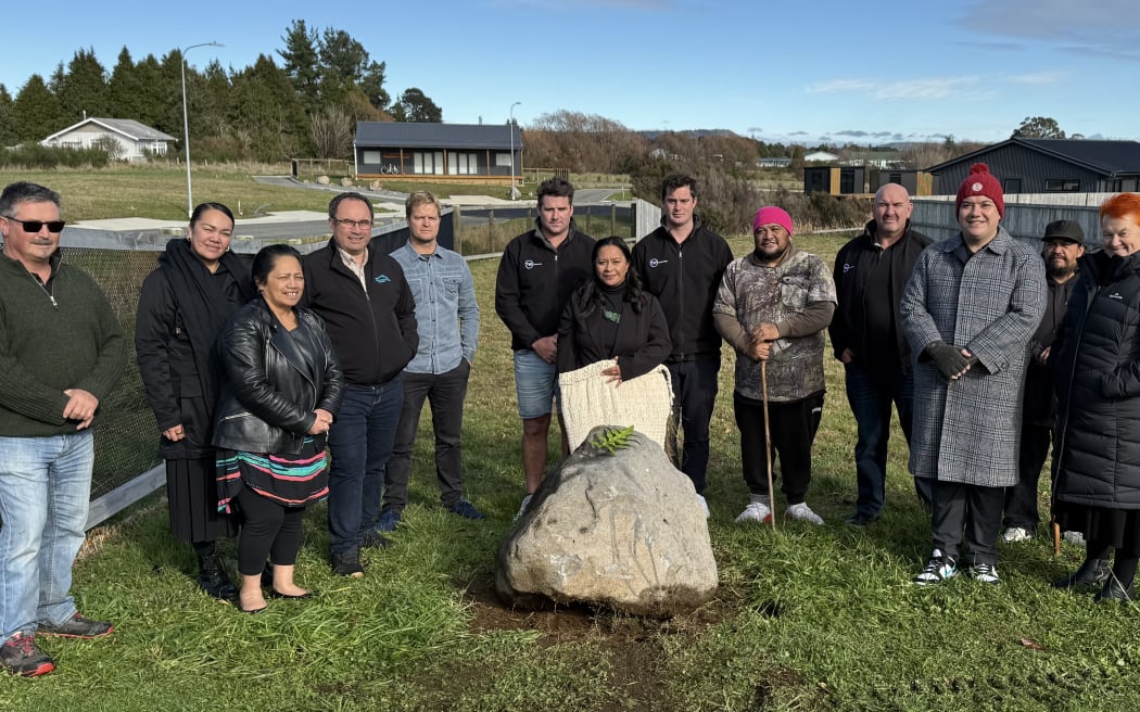Members of Ngāti Rangi at the site of a new housing development in Ohakune.