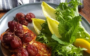 Maple Roasted Red Grapes & Haloumi