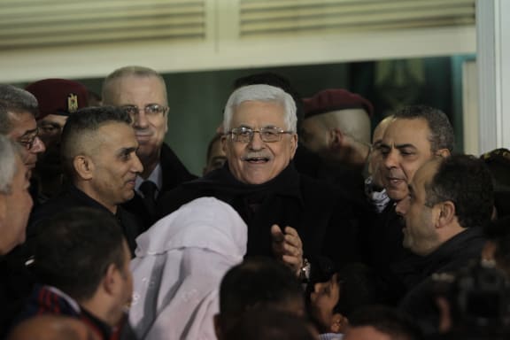 Palestinian President Mahmoud Abbas greeted the released prisoners in the West Bank city of Ramallah.