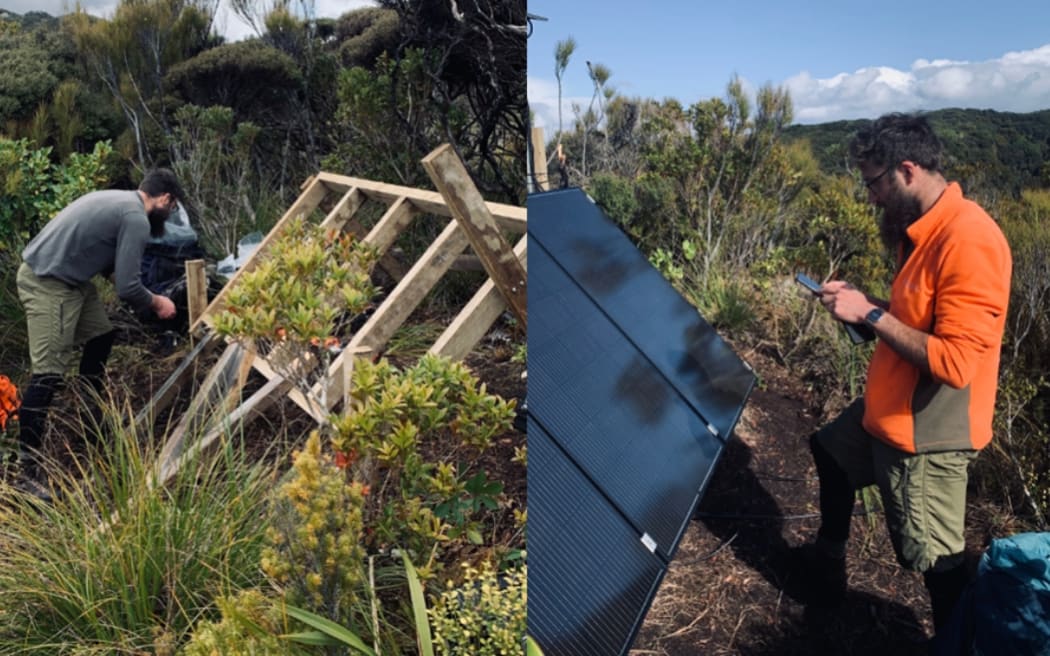 Kākāpō technology project lead Jake Osborne working on the Kākāpō Cam set‑up.