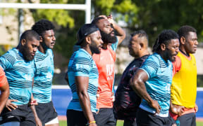 Flying Fijians training in Bordeaux ahead of their Rugby World Cup game with Georgia this weekend.